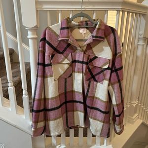 Plaid snap front shacket, size medium